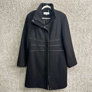 Calvin Klein Coat Women’s XL Black Wool Blend Zip Up with Faux Zippers